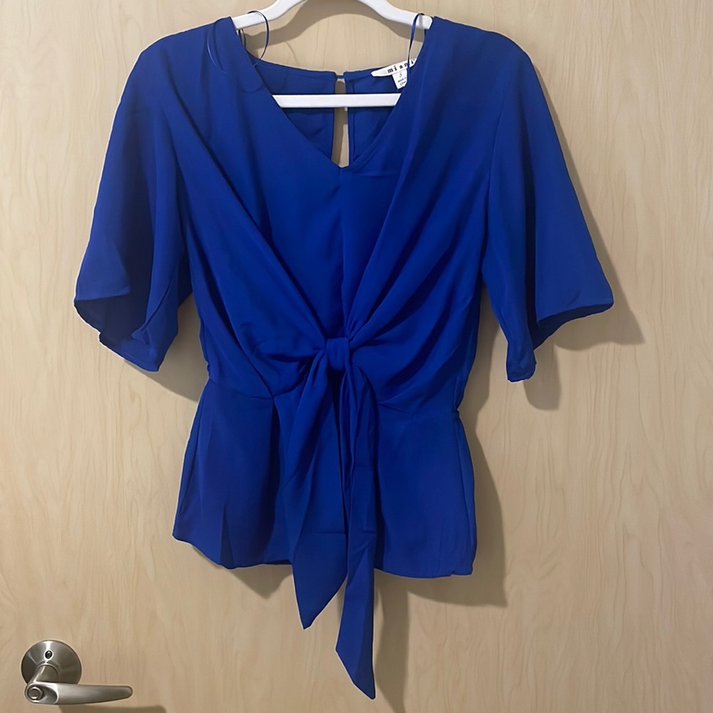 Royal blue tie front shirt